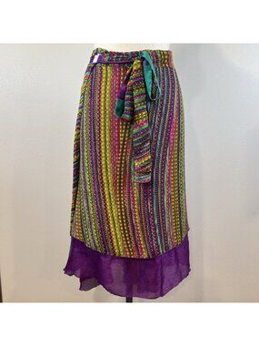 Iris Impressions Multicolor High-Low Wrap Skirt Size L Adjustable Tie Layers NEW